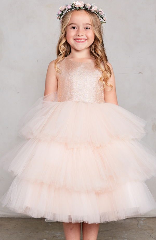 Blonde flowergirl wearing a white dress