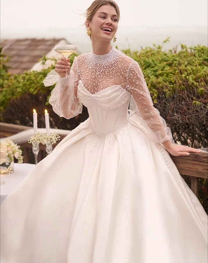 Model wearing a long ballgowns dress