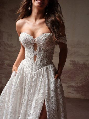 Rebecca Ingram Style #NARELLE (F6RN089A01 - Slit, Unlined bodice) #2 All Ivory (gown with Ivory Illusion) thumbnail