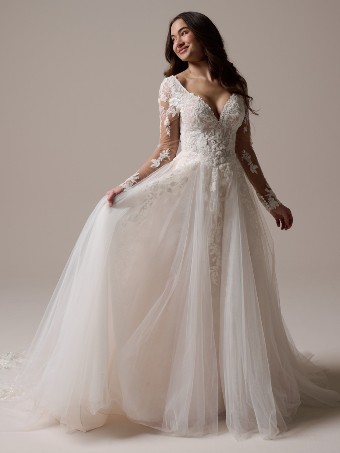 Rebecca Ingram Style #HONOR (25RK922A11 - Unlined bodice, Long Sleeves, Chantilly Lace) #0 Ivory/Soft Blush thumbnail